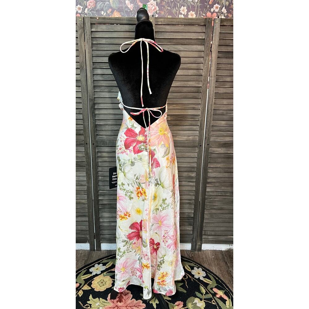 Lulus Sidney Ivory Multi Floral Halter Maxi Dress XL NWT Open Back Side Zip - Picture 5 of 11